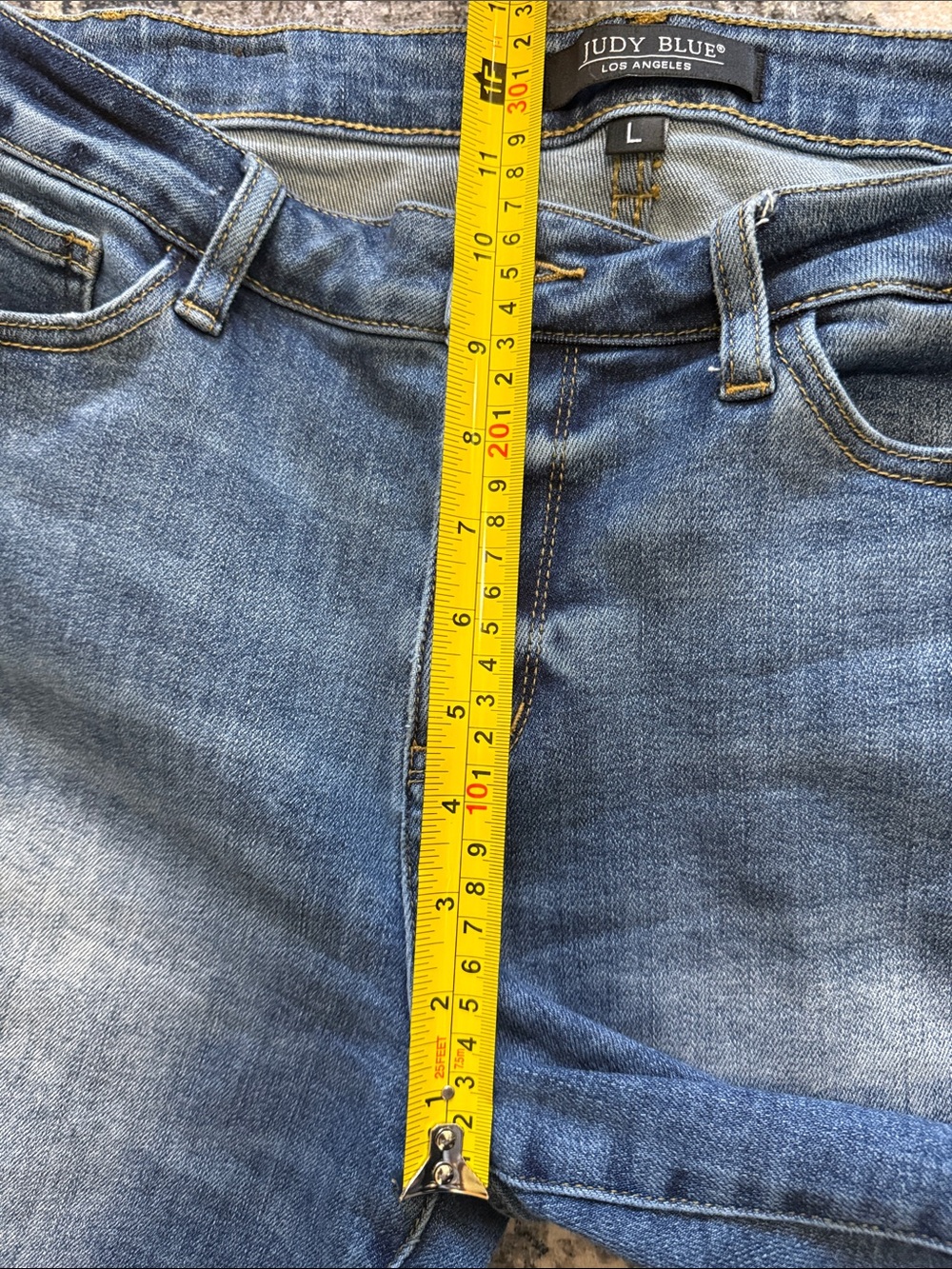 Judy Blue Medium Blue Distressed Frayed Hem Jean Shorts - Picture 9 of 9